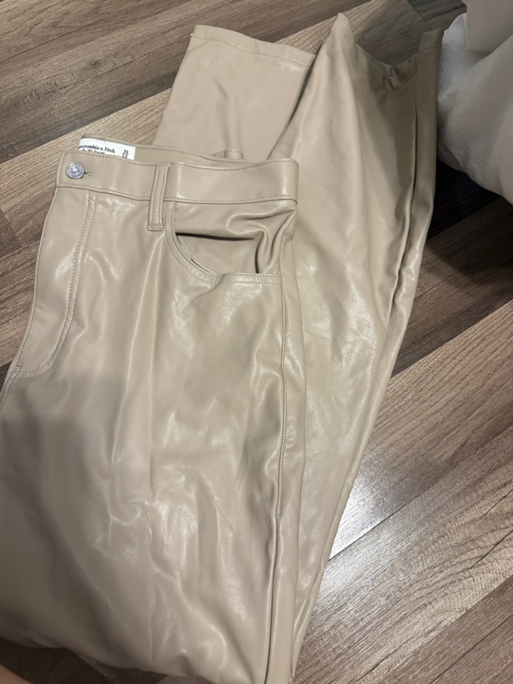 Abercrombie & Fitch Women's Cream Vegan Leather Straight-Leg Pants